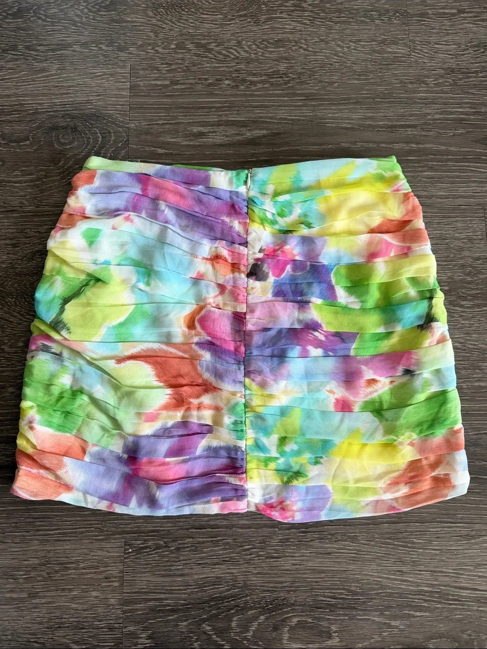 Zara Multicolor Watercolor Ruched Mini Skirt
